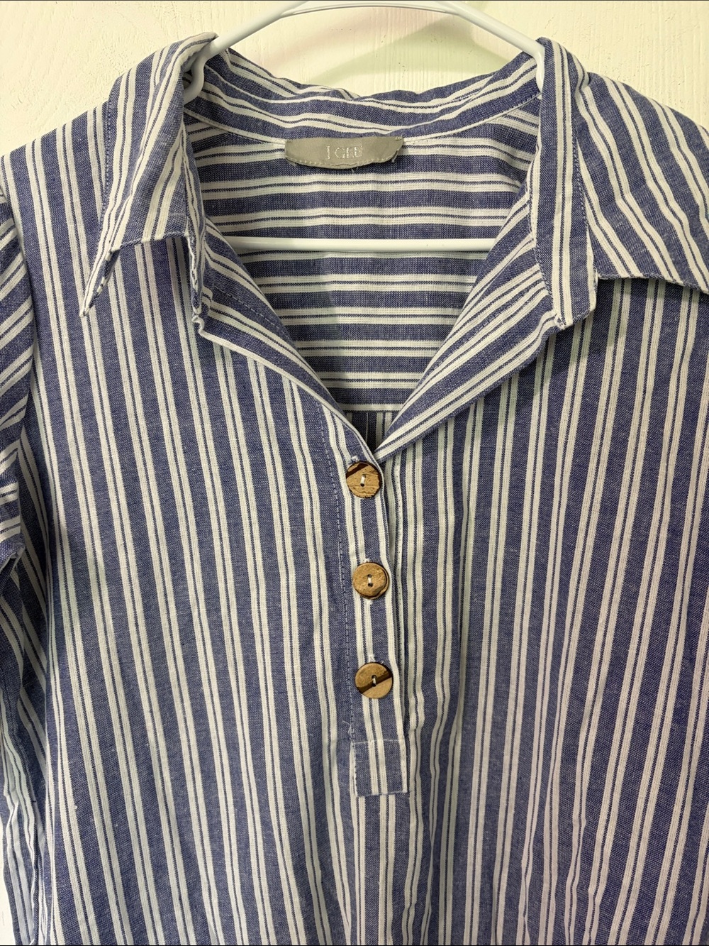 J Gee Blue White Stripe Tunic Button Dress Tie Sleeves Sz Medium Coastal Casual - Picture 5 of 7